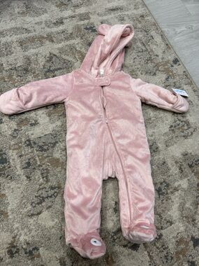 Carters Plush Pink Hooded Footed Baby One-Piece NWT 6M